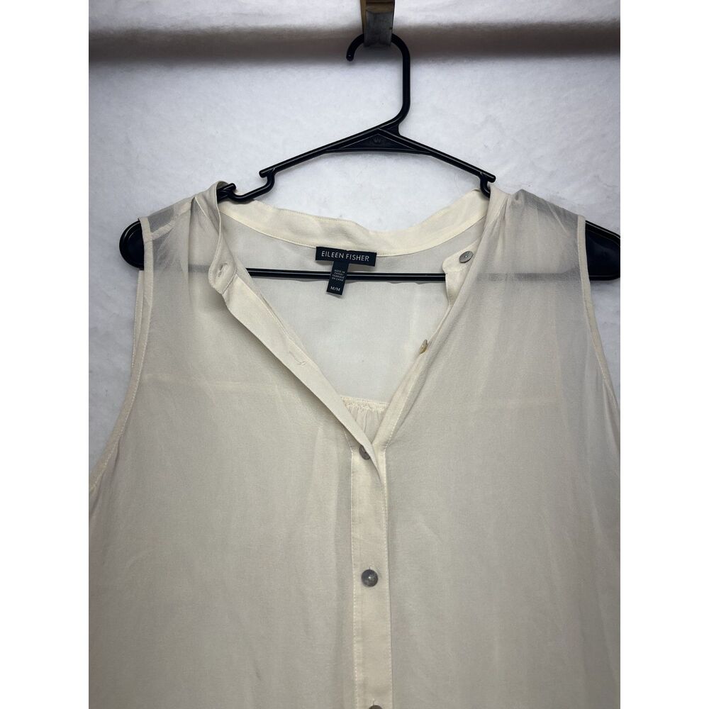 100% Silk Eileen Fisher Button-Down Blouse Sheer Office Wear Medium - Picture 3 of 6